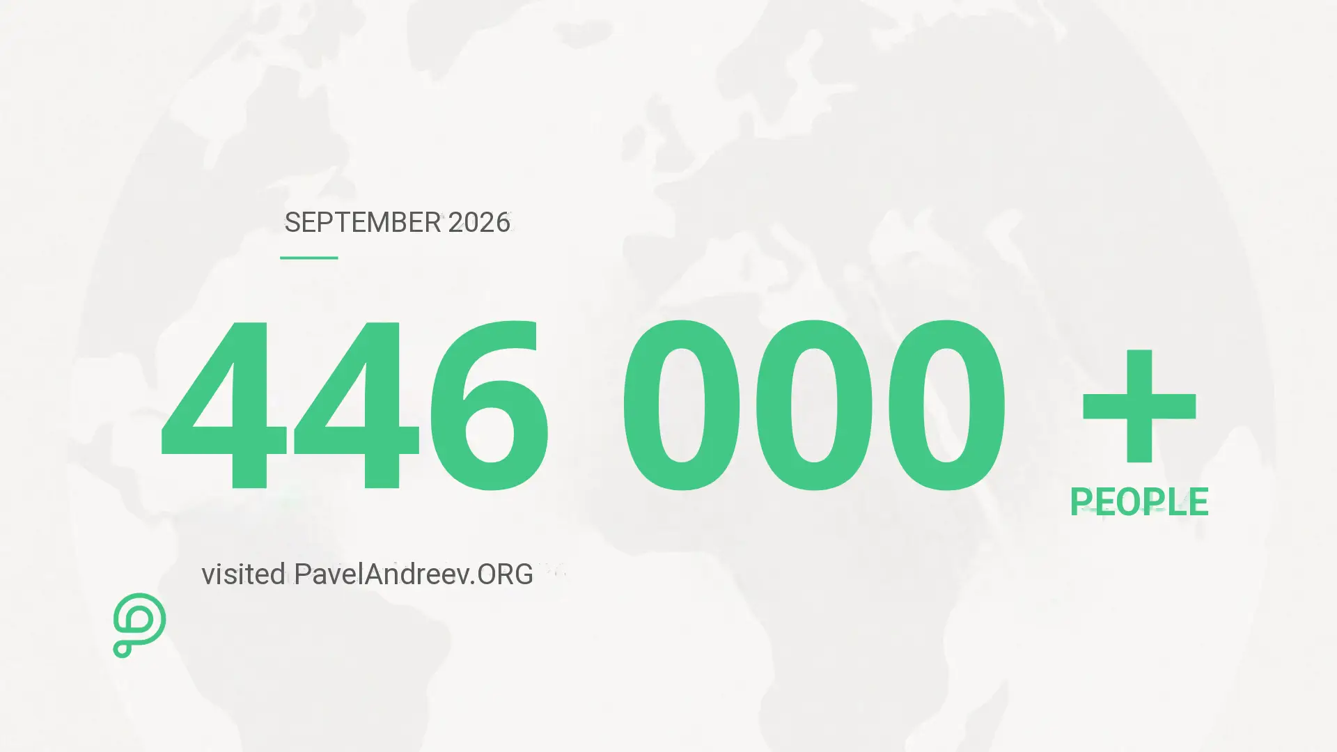 September 2026 set a new PavelAndreev.ORG record with 446,063 active users from 162 countries.