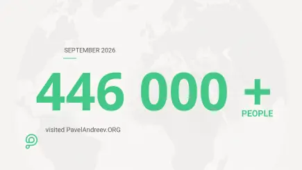 September 2026 set a new PavelAndreev.ORG record with 446,063 active users from 162 countries.